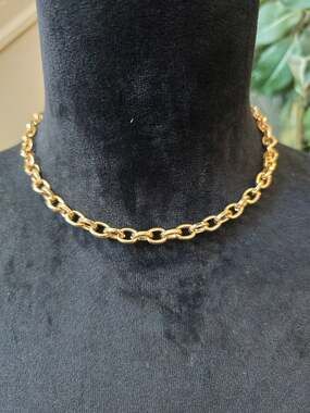 Gold-tone Classic Chunky Oval-link Bold Rolo Chain Collar Necklace Lobster Clasp
